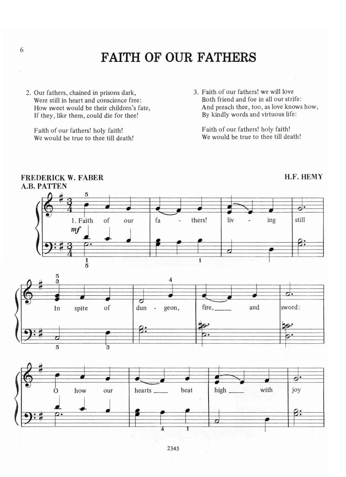 Hymns Made Easy to Play—Sample Page -- Faith of Our Fathers